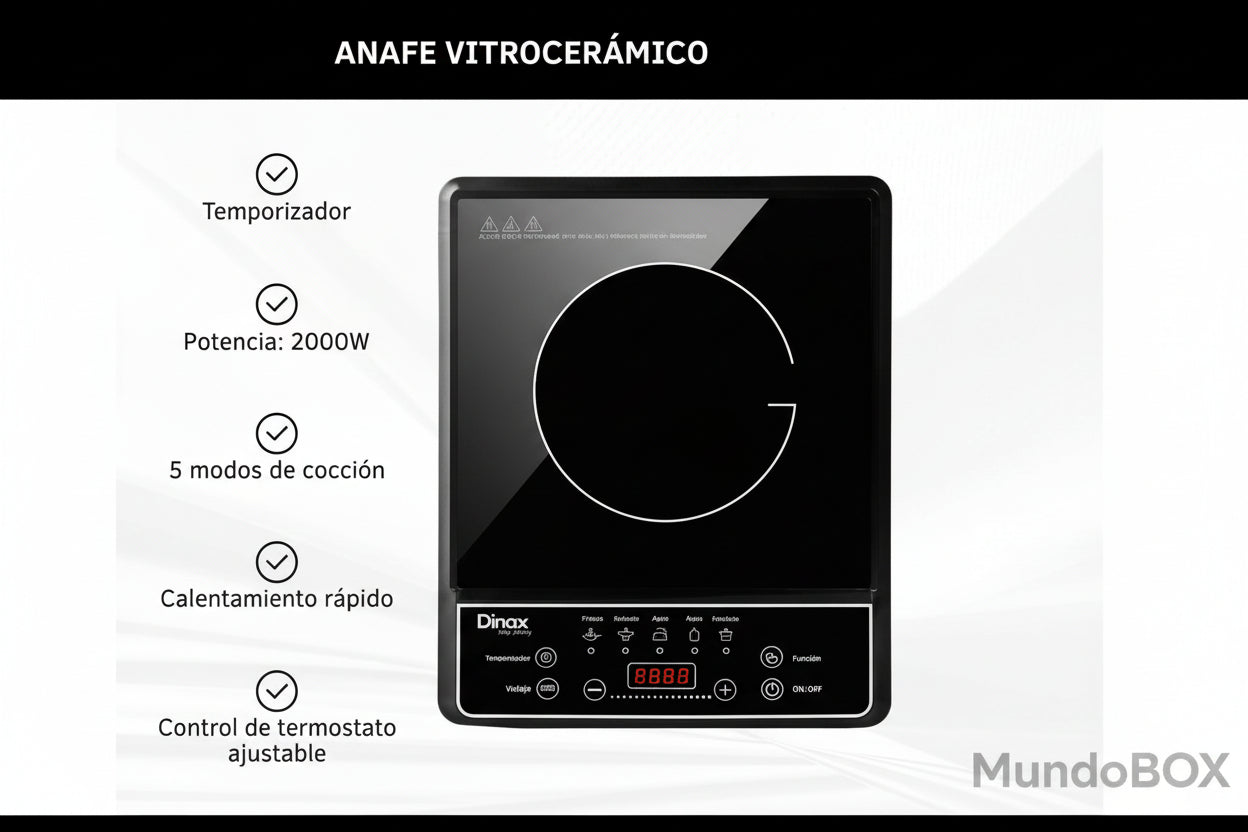 Anafe Eléctrico Vitrocerámico Portátil – 1 Hornalla Potente para Cocinar en Cualquier Lugar
