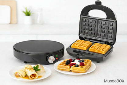 Combo Panquequera Antiadherente + Waflera Eléctrica – Desayunos Perfectos Todos los Días