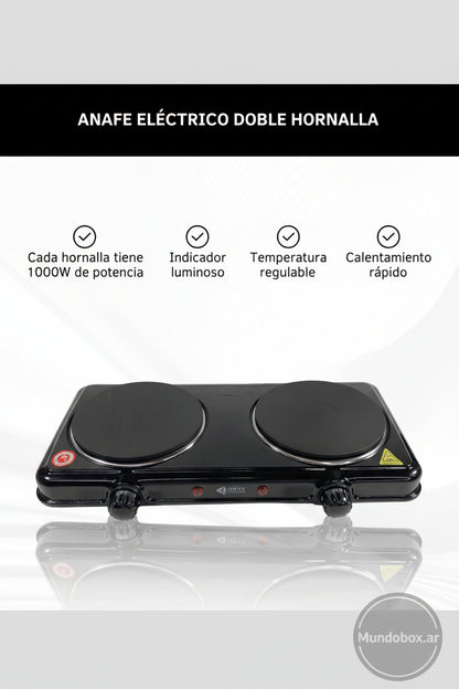 Anafe Eléctrico 2 Hornallas 2000W – Cocina en Cualquier Lugar