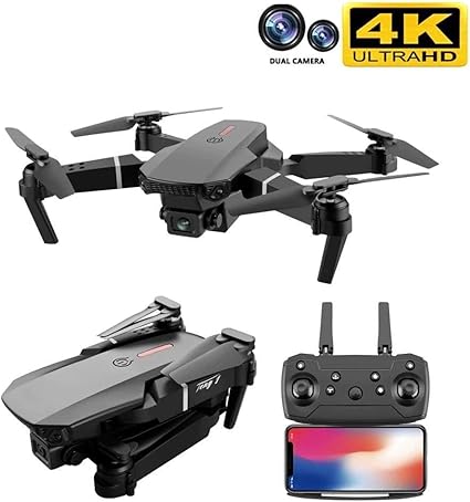 Dron E88 Plegable con Cámara 4K, Control Remoto, Modo sin Cabeza, Doble Cámara, Acrobacias 360°