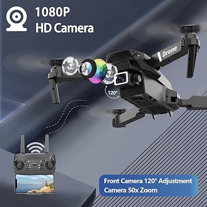 Dron E88 Plegable con Cámara 4K, Control Remoto, Modo sin Cabeza, Doble Cámara, Acrobacias 360°