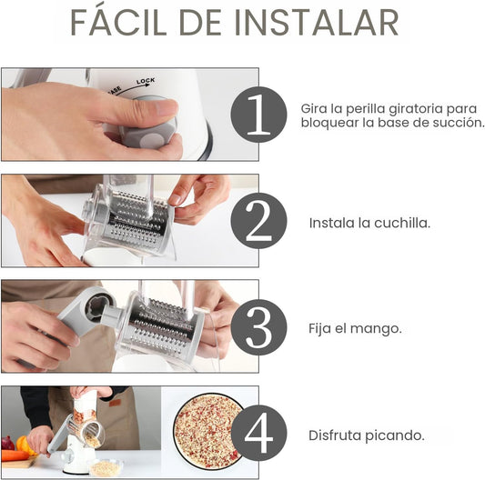 Rallador de Verduras y Quesos 3 en 1 – Rallá, Cortá y Triturá en Segundos