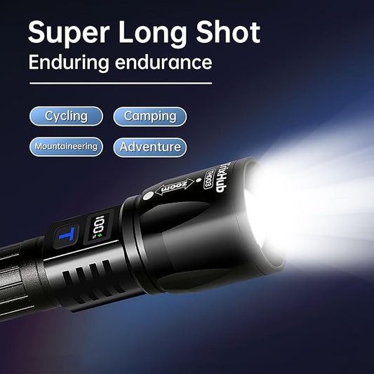 Linterna Táctica LED Recargable USB-C. Con Zoom