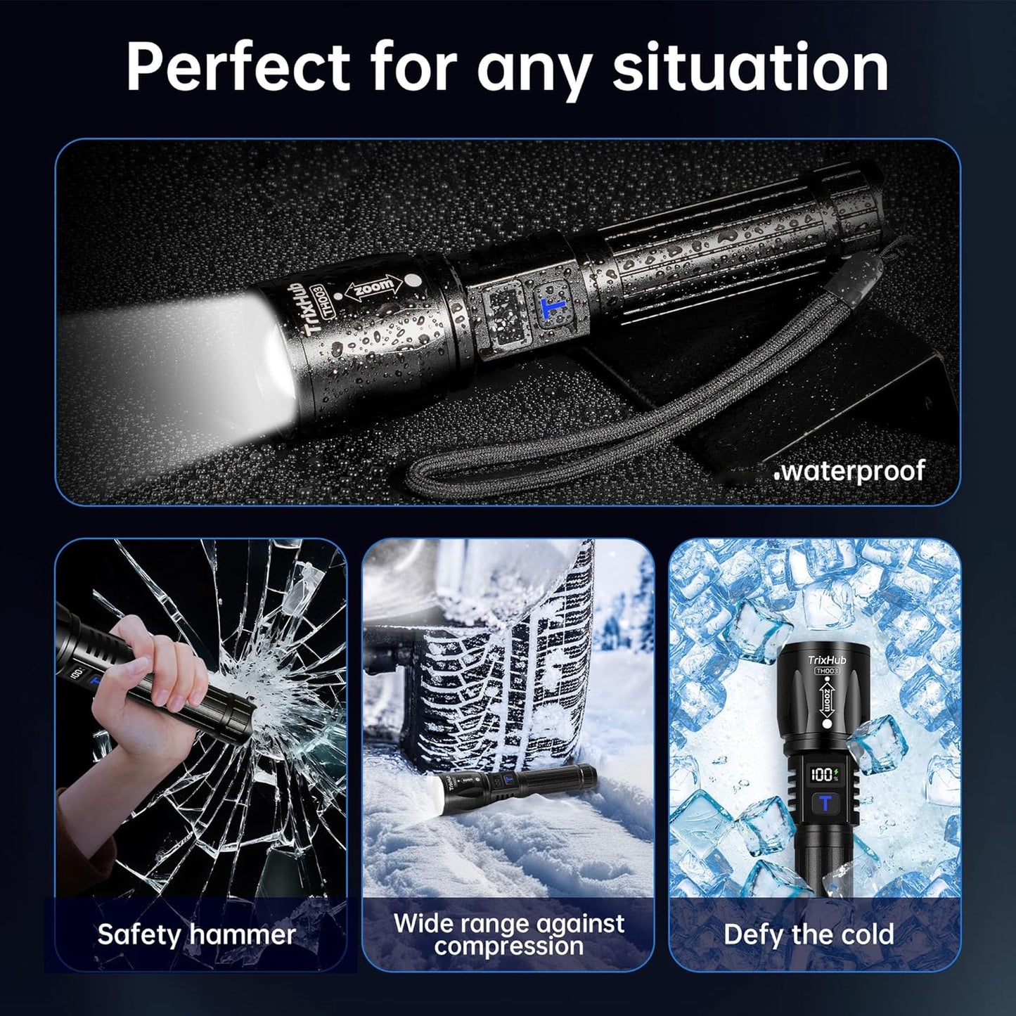 Linterna Táctica LED Recargable USB-C. Con Zoom