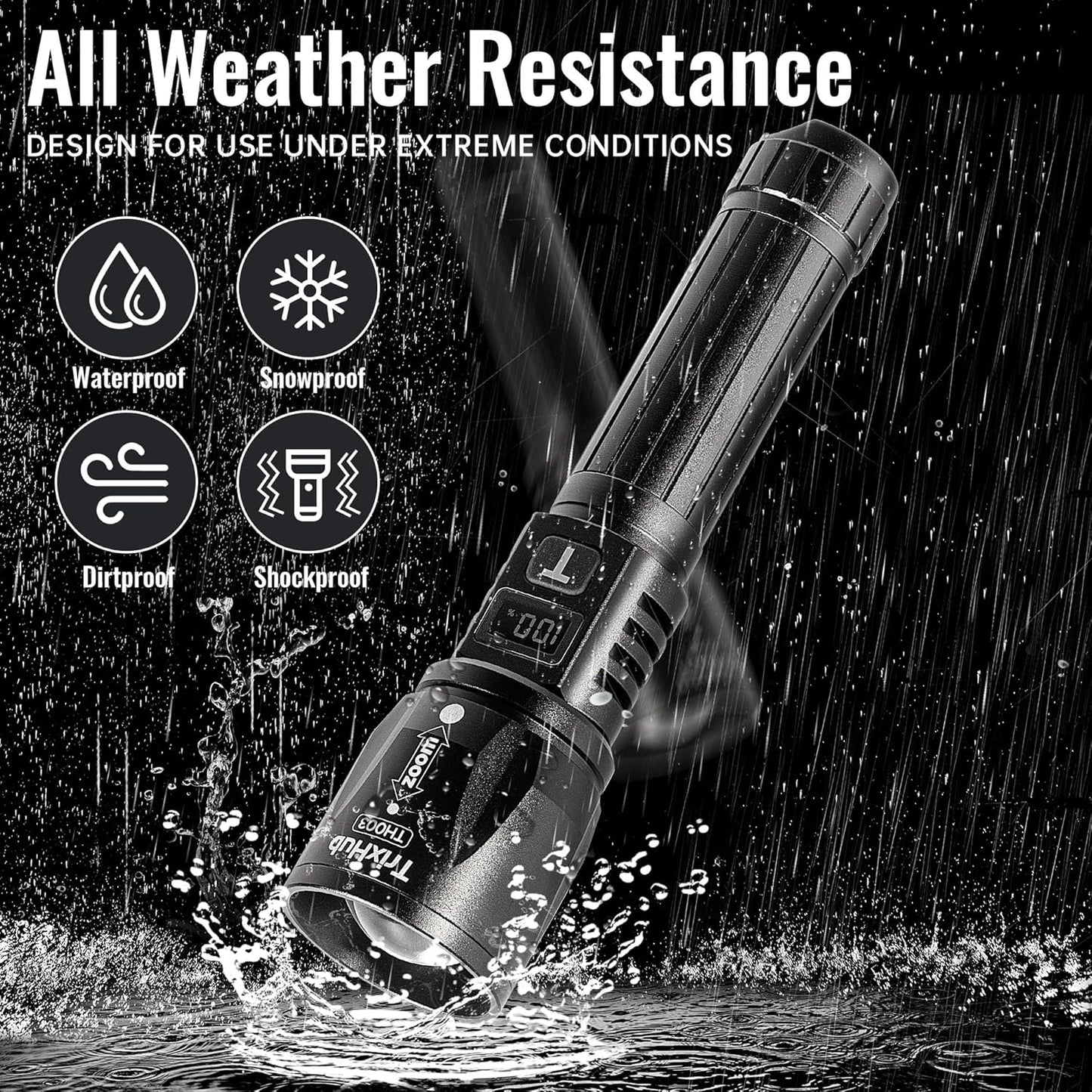 Linterna Táctica LED Recargable USB-C. Con Zoom