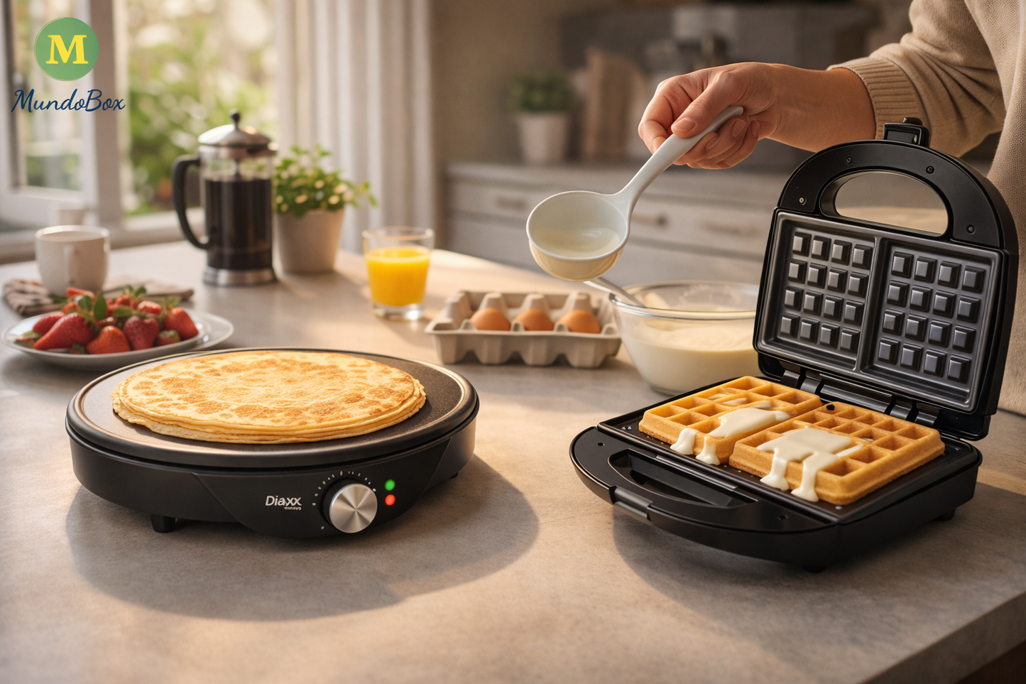 Combo Panquequera Antiadherente + Waflera Eléctrica – Desayunos Perfectos Todos los Días